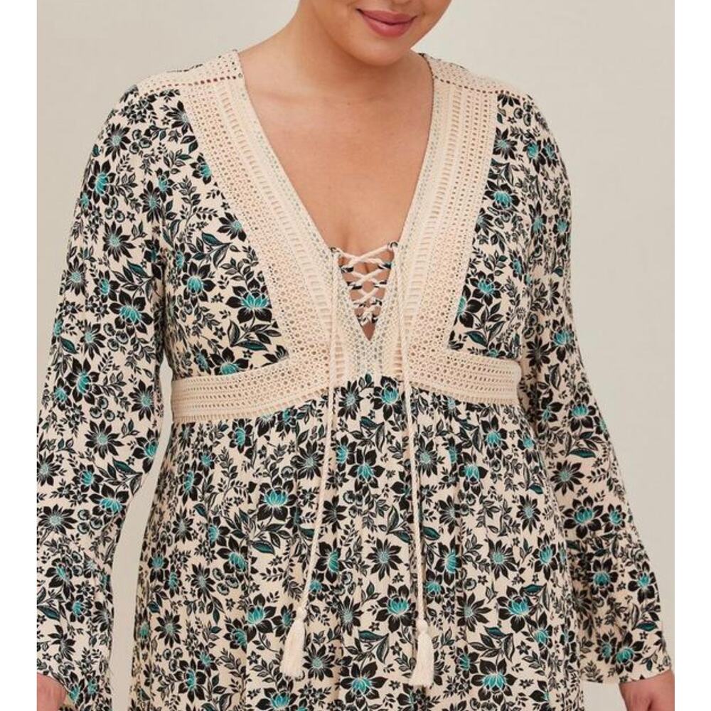 Torrid size 4X Women's Mini Gauze Lace-Up Floral Skater Dress - Picture 2 of 6